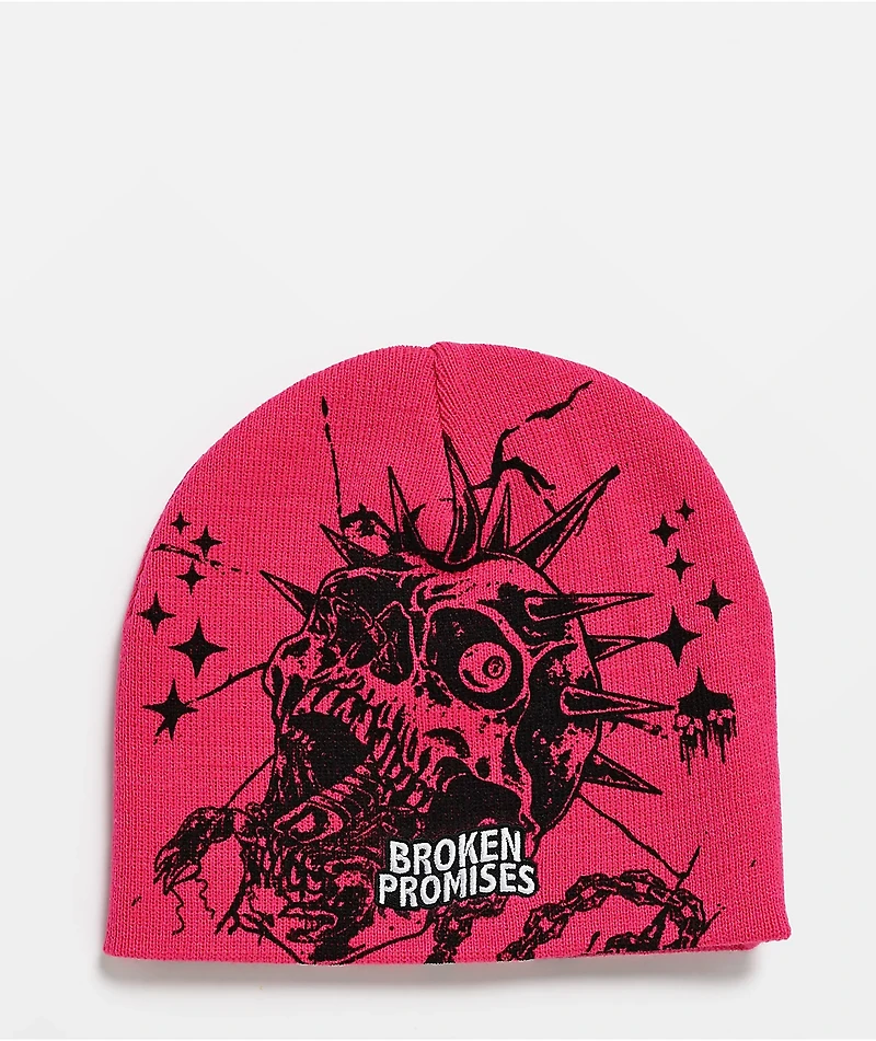Broken Promises Skull Breaker Pink Skully Beanie