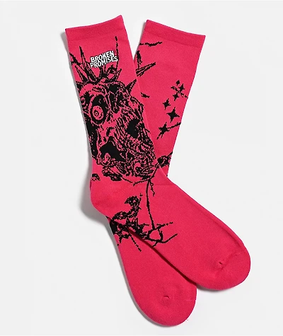 Broken Promises Skullbreaker Pink Crew Socks