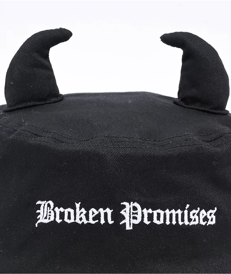 Broken Promises Slogan Horned Black Bucket Hat