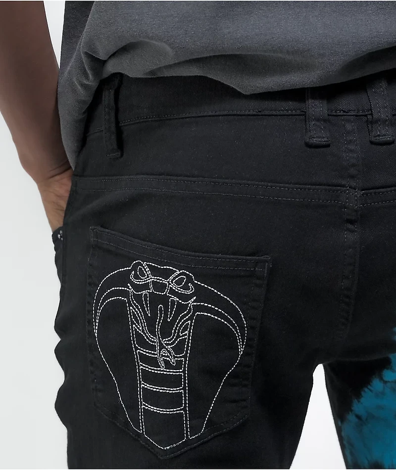 Broken Promises Slogan Split Dye Blue & Black Denim Jeans