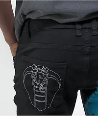 Broken Promises Slogan Split Dye Blue & Black Denim Jeans