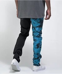 Broken Promises Slogan Split Dye Blue & Black Denim Jeans