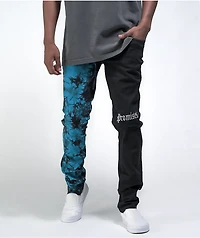 Broken Promises Slogan Split Dye Blue & Black Denim Jeans