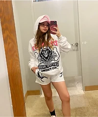 Broken Promises Soulless Rhinestoned White Sweat Shorts