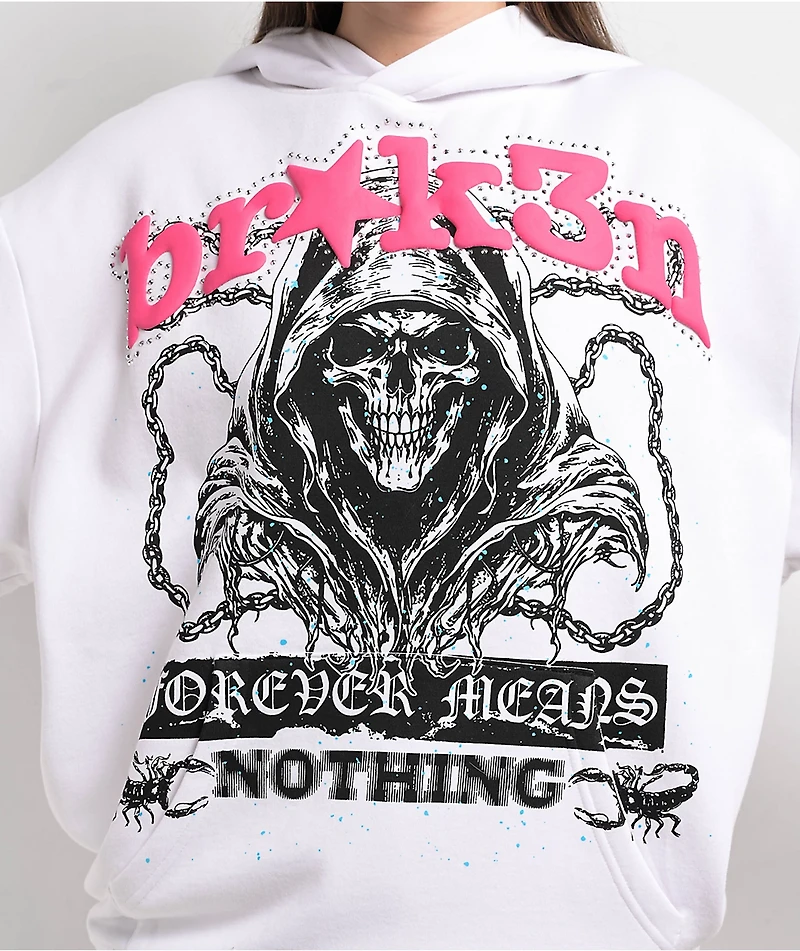Broken Promises Soulless White Rhinestone Hoodie
