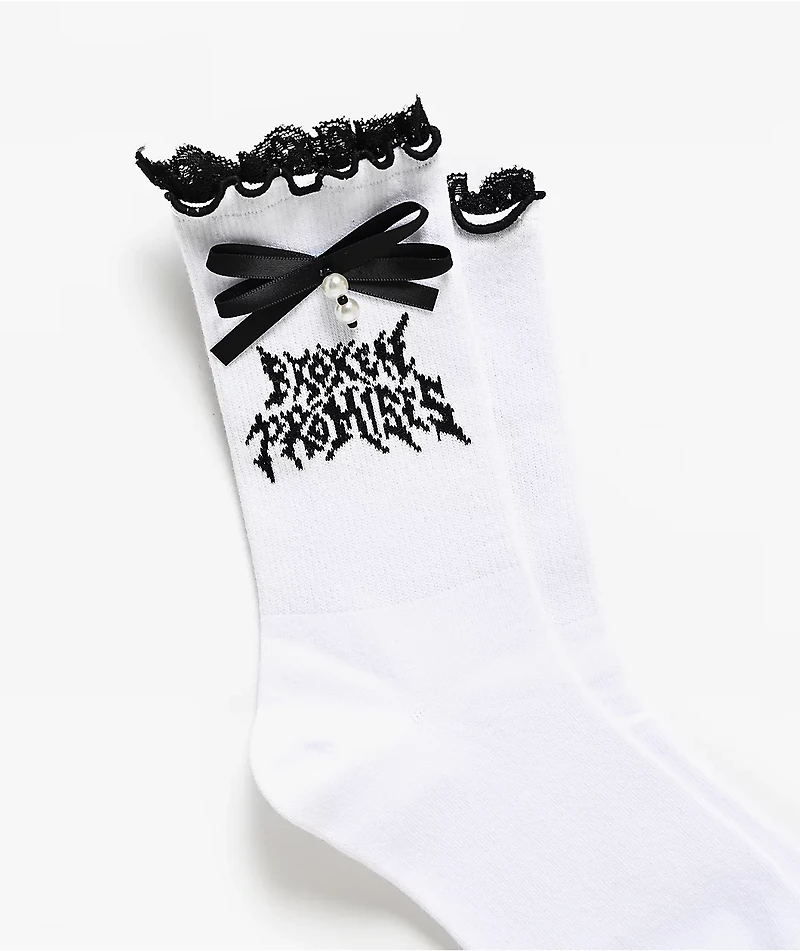 Broken Promises Spite Lettuce Edge White Half Crew Socks