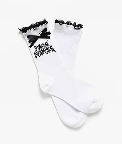 Broken Promises Spite Lettuce Edge White Half Crew Socks