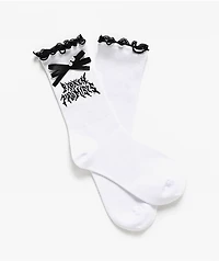 Broken Promises Spite Lettuce Edge White Half Crew Socks