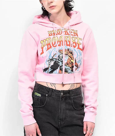 Broken Promises Stallion Pink Crop Zip Hoodie