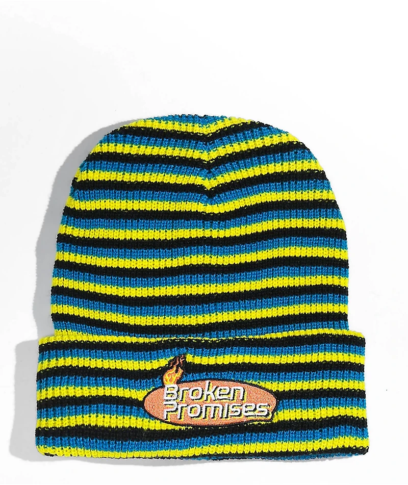 Broken Promises Start Stripe Black, Yellow, & Green Beanie
