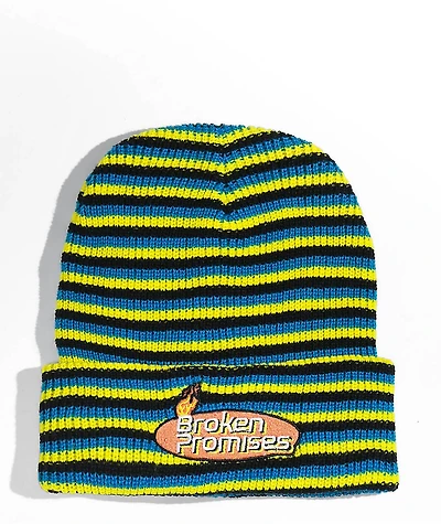Broken Promises Start Stripe Black, Yellow, & Green Beanie