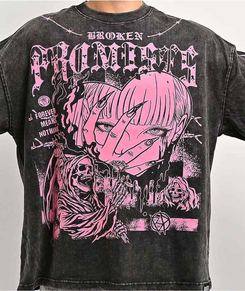 Broken Promises Stiletto Black Wash Long Sleeve T-Shirt
