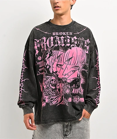 Broken Promises Stiletto Black Wash Long Sleeve T-Shirt