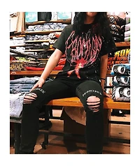 Broken Promises Stitch & Rip Black Denim Skinny Jeans
