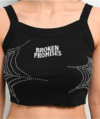 Broken Promises Stoned Web Rhinestone Black Crop Tank Top