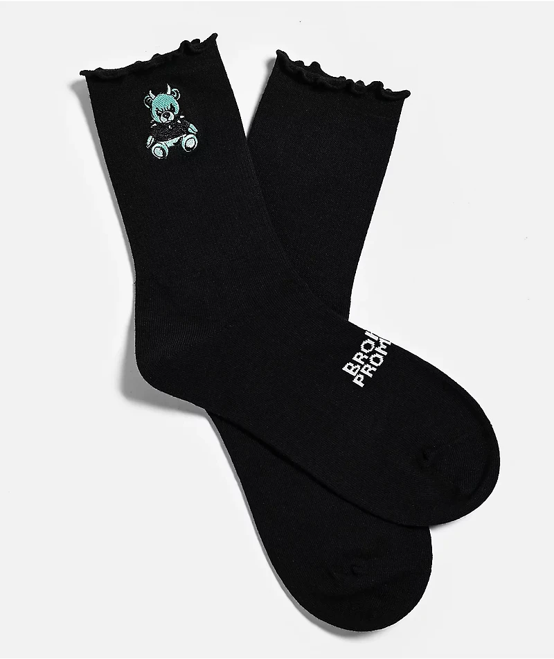 Broken Promises Terror Teddy Ruffle Black Half Crew Socks