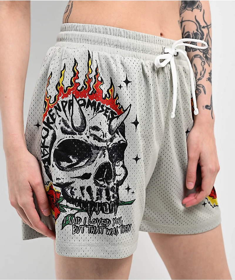 Broken Promises That Was Then Grey Mesh Shorts