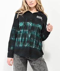 Broken Promises Thomas Overdyed Green Hooded Flannel Shirt