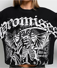 Broken Promises Thrash Black Thermal Long Sleeve Boxy Crop T-Shirt