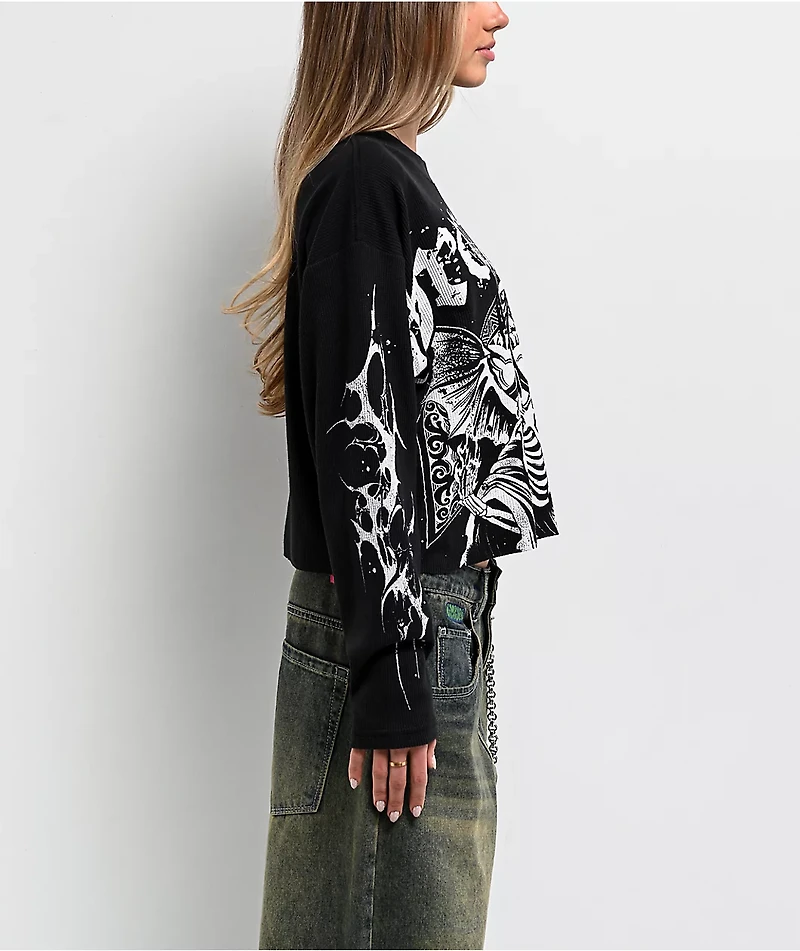 Broken Promises Thrash Black Thermal Long Sleeve Boxy Crop T-Shirt