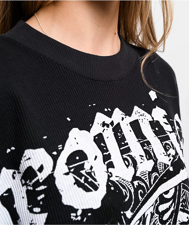 Broken Promises Thrash Black Thermal Long Sleeve Boxy Crop T-Shirt