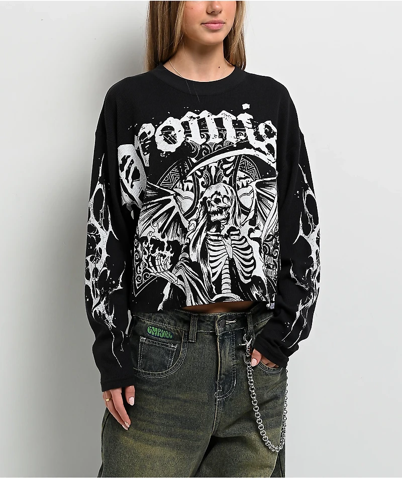 Broken Promises Thrash Black Thermal Long Sleeve Boxy Crop T-Shirt