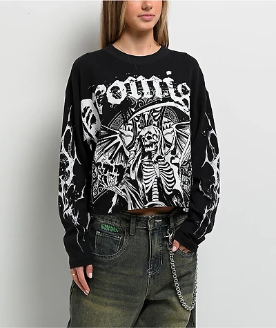 Broken Promises Thrash Black Thermal Long Sleeve Boxy Crop T-Shirt