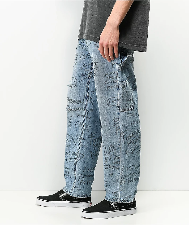Broken Promises Triple Text Light Blue Carpenter Jeans