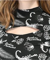 Broken Promises Tropic Disaster Black Mock Neck Crop T-Shirt