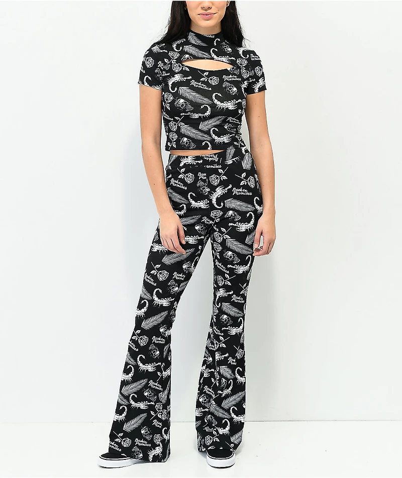 Broken Promises Tropic Disaster Black Mock Neck Crop T-Shirt