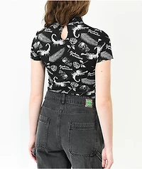 Broken Promises Tropic Disaster Black Mock Neck Crop T-Shirt