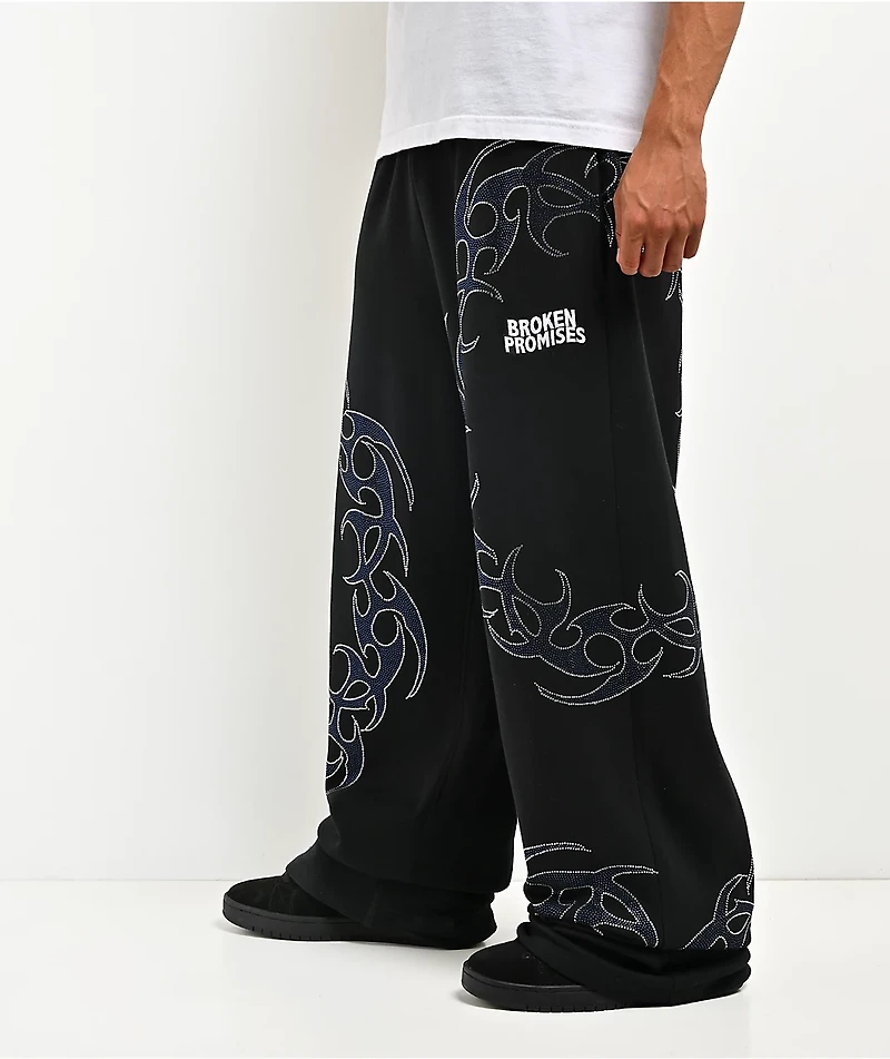 Broken Promises Ultrablade Rhinestone Black Sweatpants