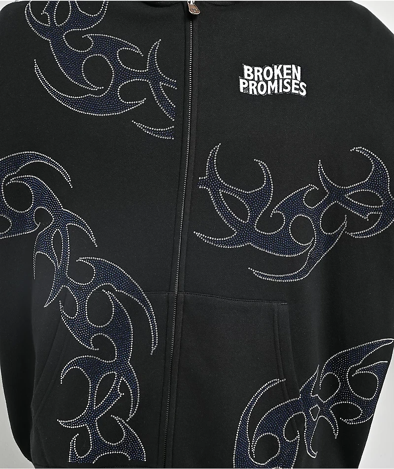Broken Promises Ultrablade Rhinestone Black Zip Hoodie