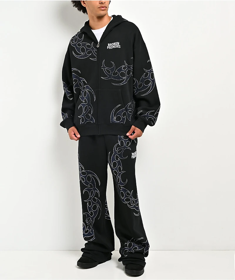Broken Promises Ultrablade Rhinestone Black Zip Hoodie