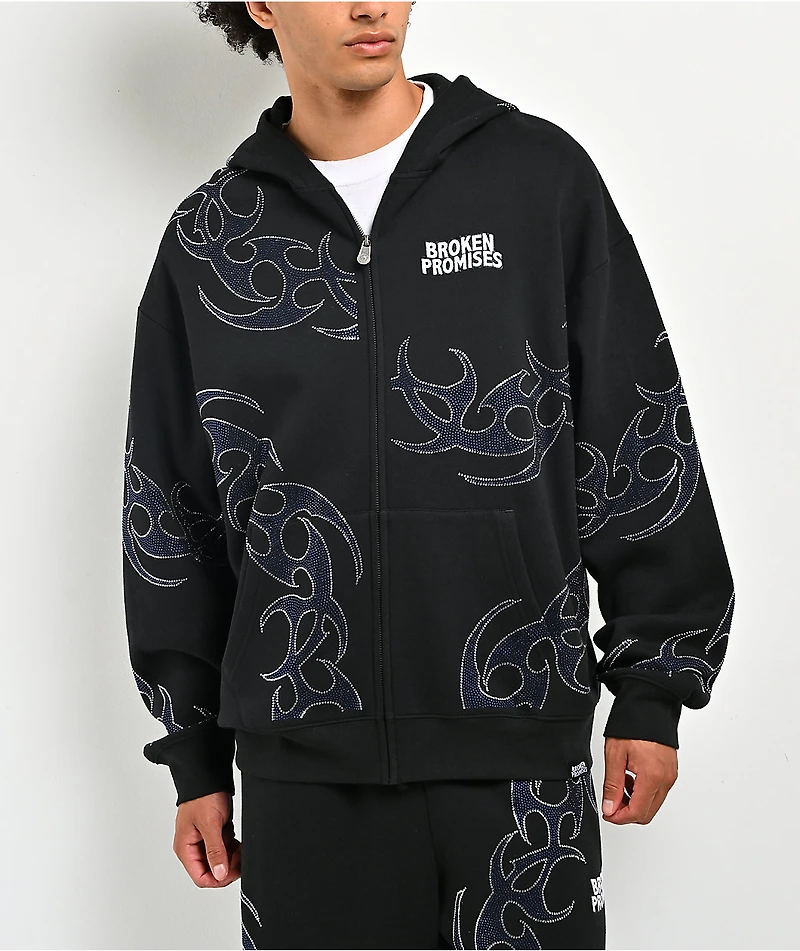 Broken Promises Ultrablade Rhinestone Black Zip Hoodie