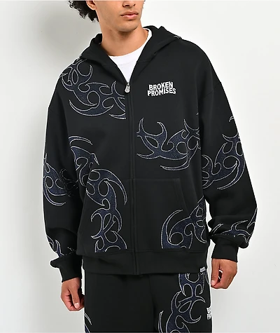 Broken Promises Ultrablade Rhinestone Black Zip Hoodie