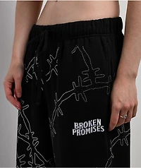 Broken Promises Ultrawire Rhinestone Black Wide Leg Sweatpants