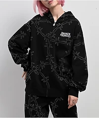 Broken Promises Ultrawire Rhinestone Black Zip Hoodie