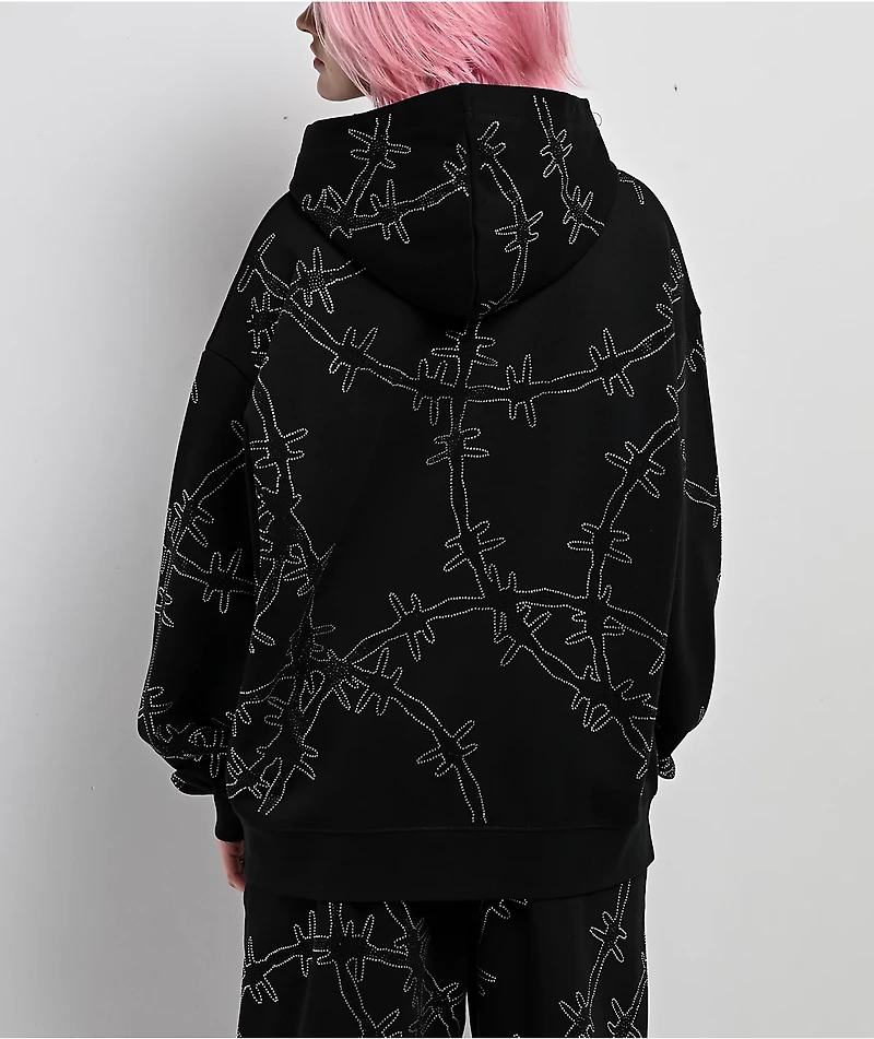 Broken Promises Ultrawire Rhinestone Black Zip Hoodie