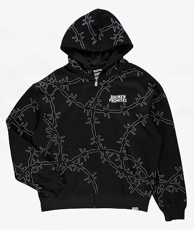 Broken Promises Ultrawire Rhinestone Black Zip Hoodie