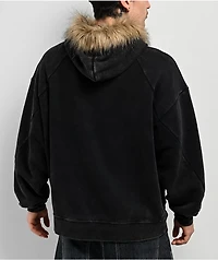 Broken Promises Unruly Black Wash Fur Zip Hoodie
