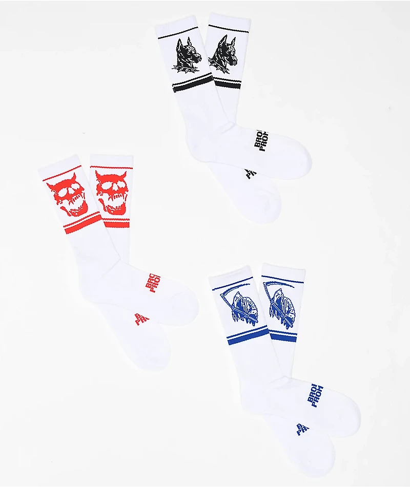Broken Promises Vicious 3 Pack White Crew Socks