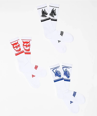 Broken Promises Vicious 3 Pack White Crew Socks