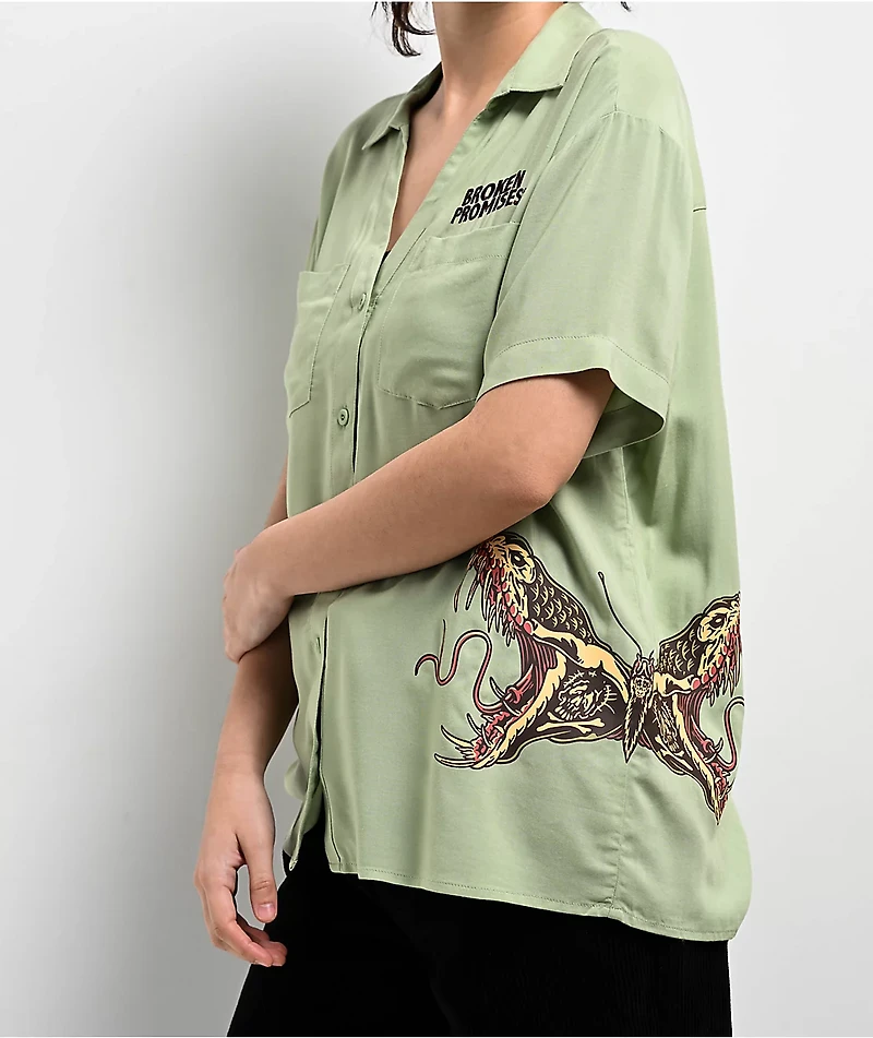 Broken Promises Viper Sage Short Sleeve Button Up Shirt
