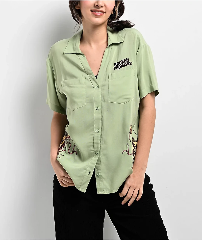 Broken Promises Viper Sage Short Sleeve Button Up Shirt