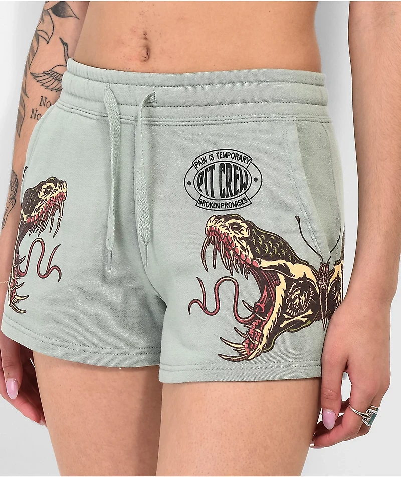 Broken Promises Viper Snake Green Sweat Shorts