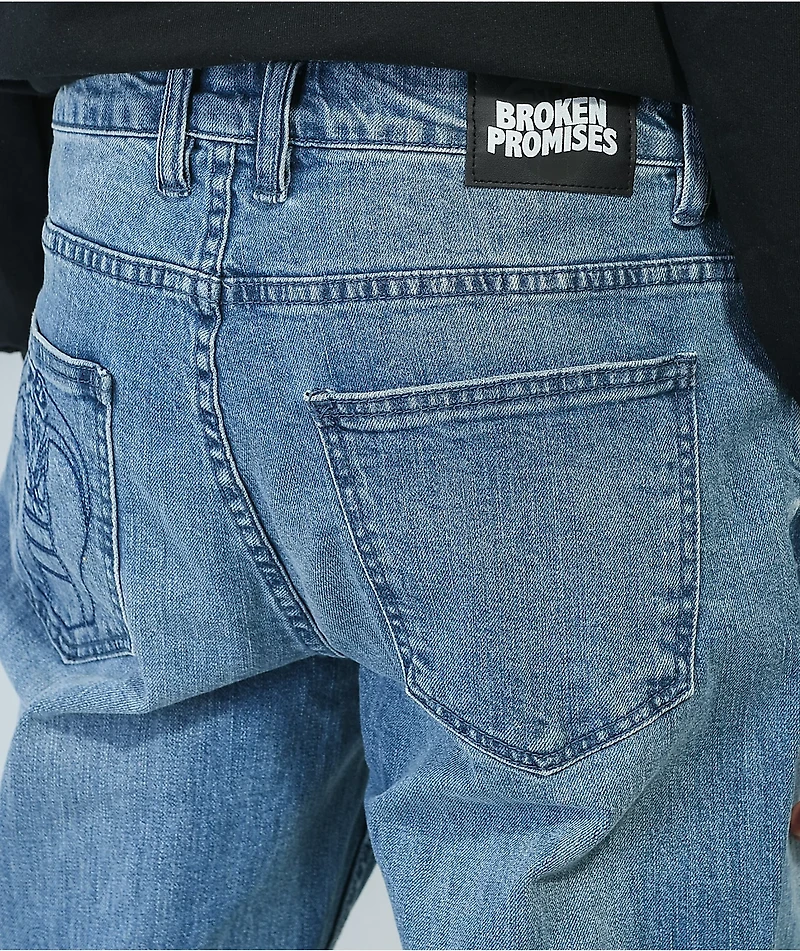 Broken Promises Wait Forever Blue Denim Jeans