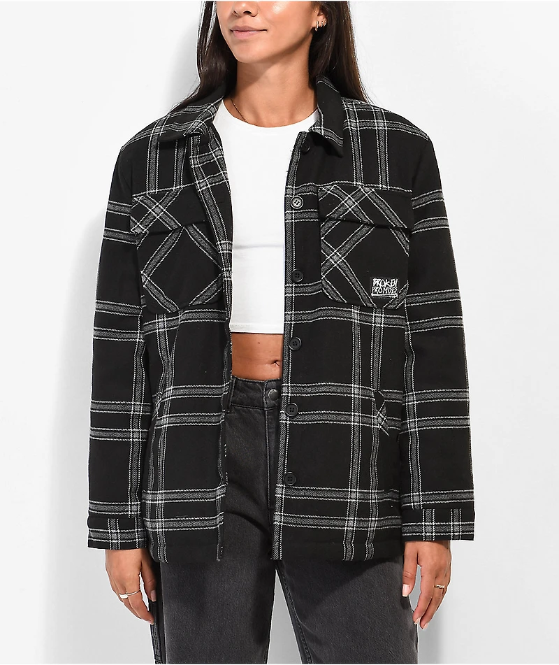 Broken Promises Warrior Black & Grey Plaid Flannel Jacket