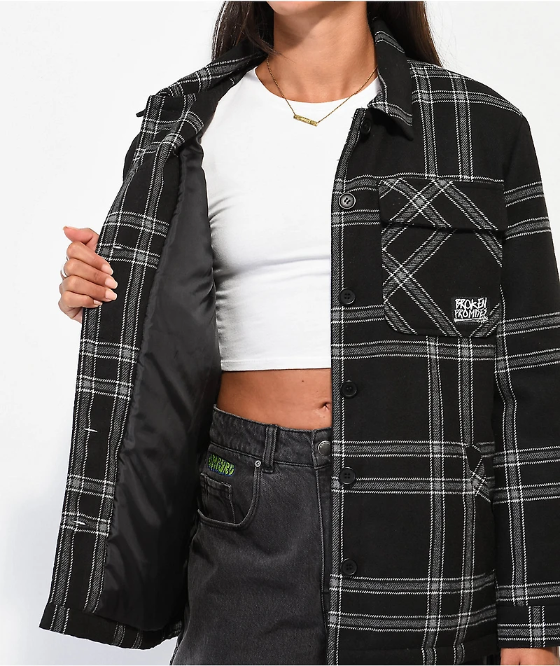 Broken Promises Warrior Black & Grey Plaid Flannel Jacket