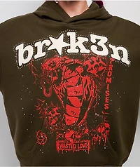 Broken Promises Wasted Love Brown Rhinestone Hoodie